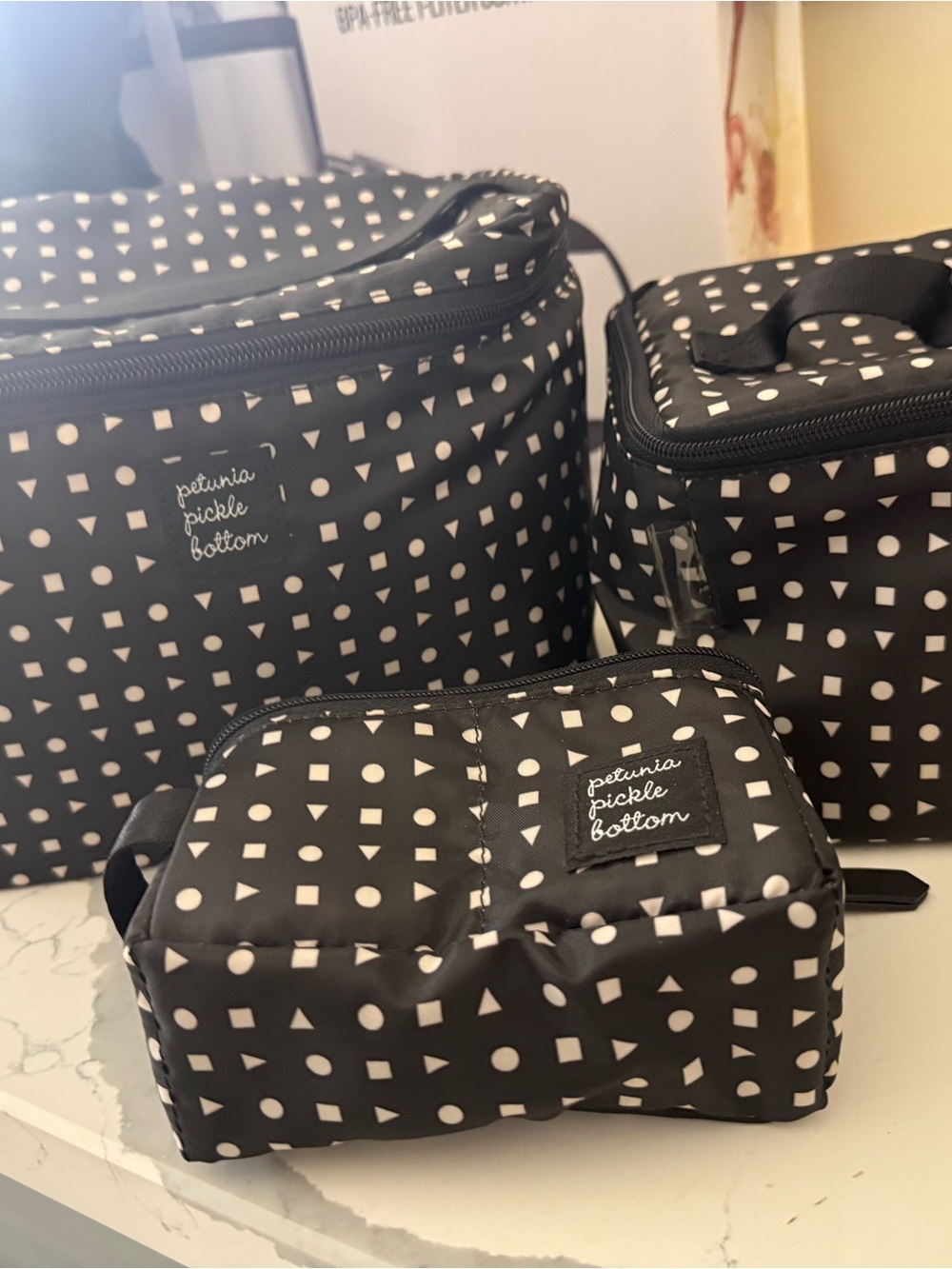 Petunia Pickle Bottom Black and White Geo Dot Insulated Packing cubes Set